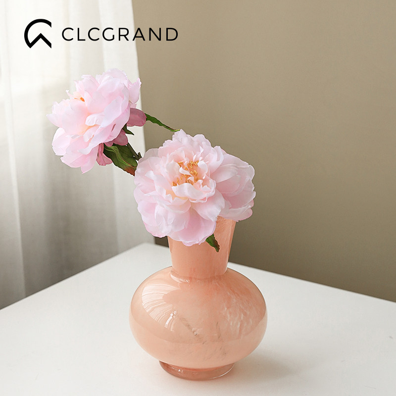 轻奢风绿色大肚中古玻璃花瓶摆件高级感客厅插花装饰餐桌水培鲜花,淘宝优惠券,粉丝福利购,淘宝优惠卷