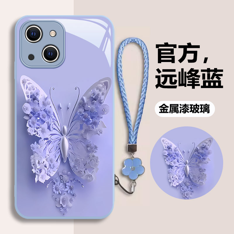 适用苹果13手机壳新款iPhone15Pro光面xsmax金属漆7/8plus蝴蝶14可爱mini全包6s玻璃壳ins可爱se2防摔2保护套-图0