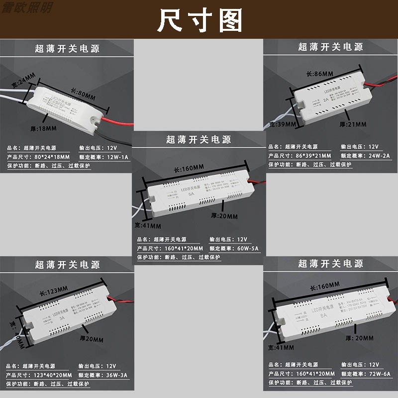 220V转12V24V微型开关电源12W36W72W衣橱柜led灯带模组带线变压器 - 图0