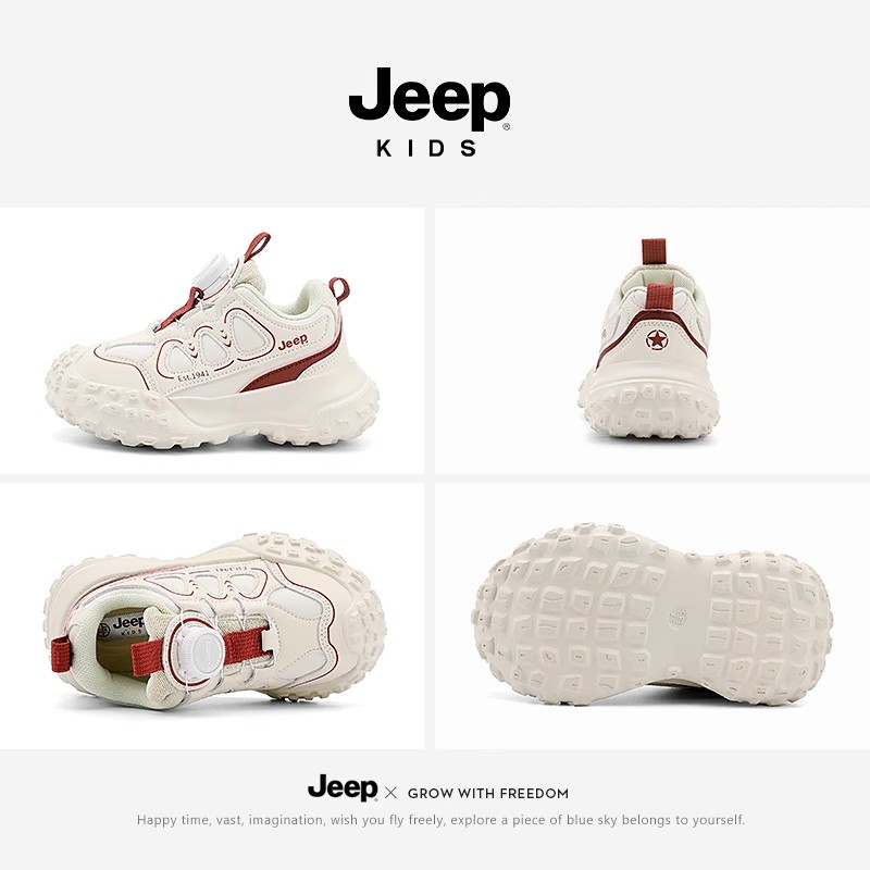jeep男童休闲鞋春季2025新款皮面运动鞋春秋网面男孩童鞋儿童鞋子