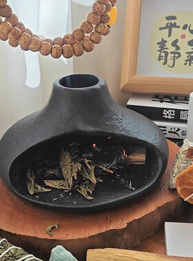 微闲◆熏香壁炉雪松鼠尾草植物熏香炉秘鲁圣木粗陶香炉陶瓷香炉