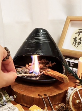 朝夕◆手作陶瓷香薰炉净化空间圣木鼠尾草雪松炉燃烧托盘植物香薰