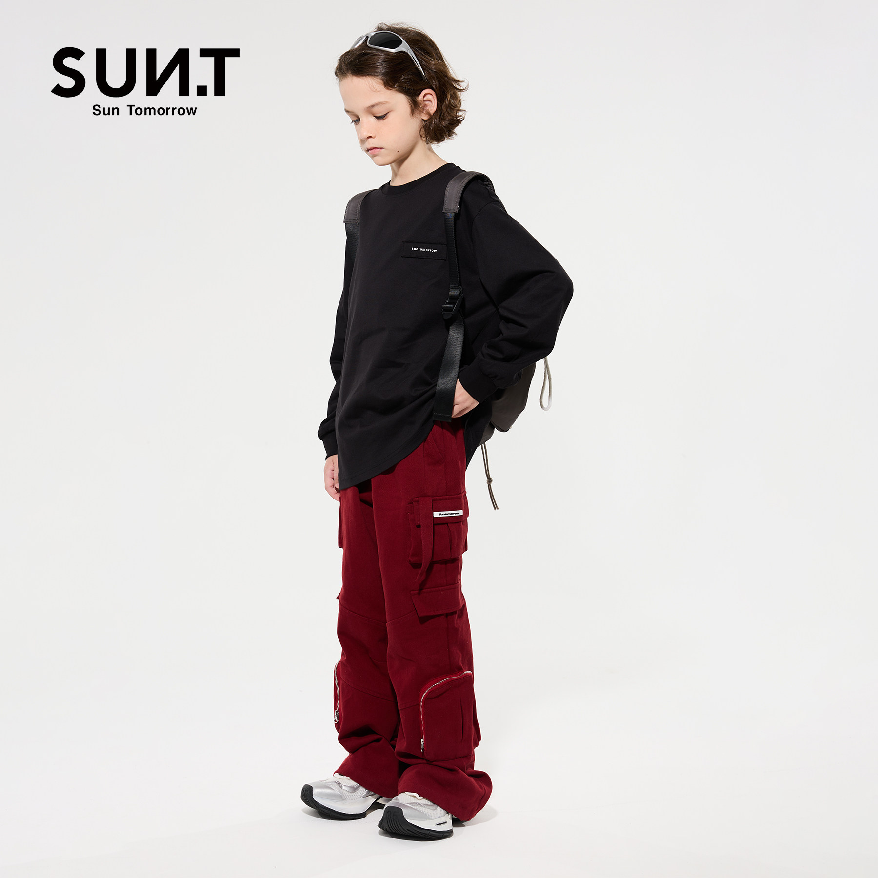 suntomorrow童装长袖t恤2025秋冬男女童纯色休闲纯棉宽松上衣潮,淘宝优惠券,粉丝福利购,淘宝优惠卷