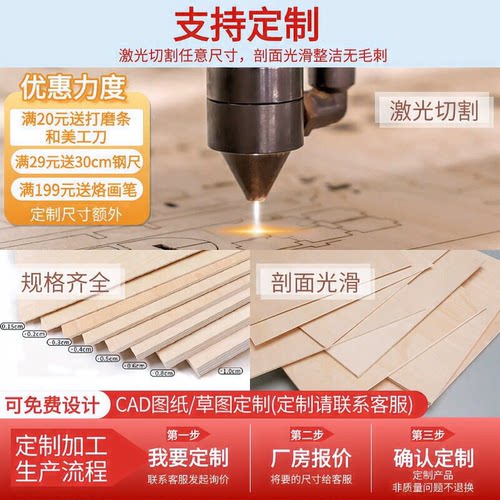 模型制作材料建筑板材小薄木板片DIY手工三合板椴木层板切割定制 - 图0