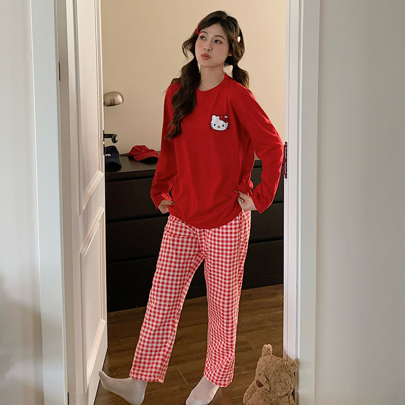 本命年红色圣诞纯棉睡衣女款长袖春秋冬季2026新款全棉卡通家居服,淘宝优惠券,粉丝福利购,淘宝优惠卷