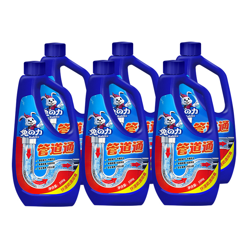 兔力管道通液体500ml*6瓶装疏通剂强力下水道油污堵塞溶解神器