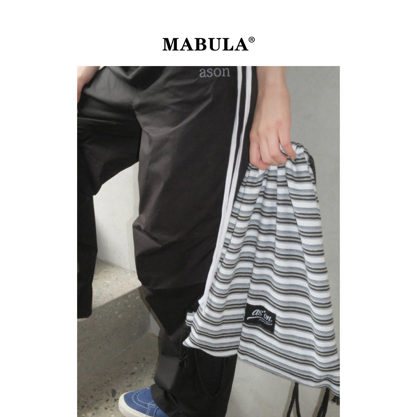 MABULA韩版条纹抽绳双肩收纳包男女2026春季休闲帆布包通勤健身包,淘宝优惠券,粉丝福利购,淘宝优惠卷