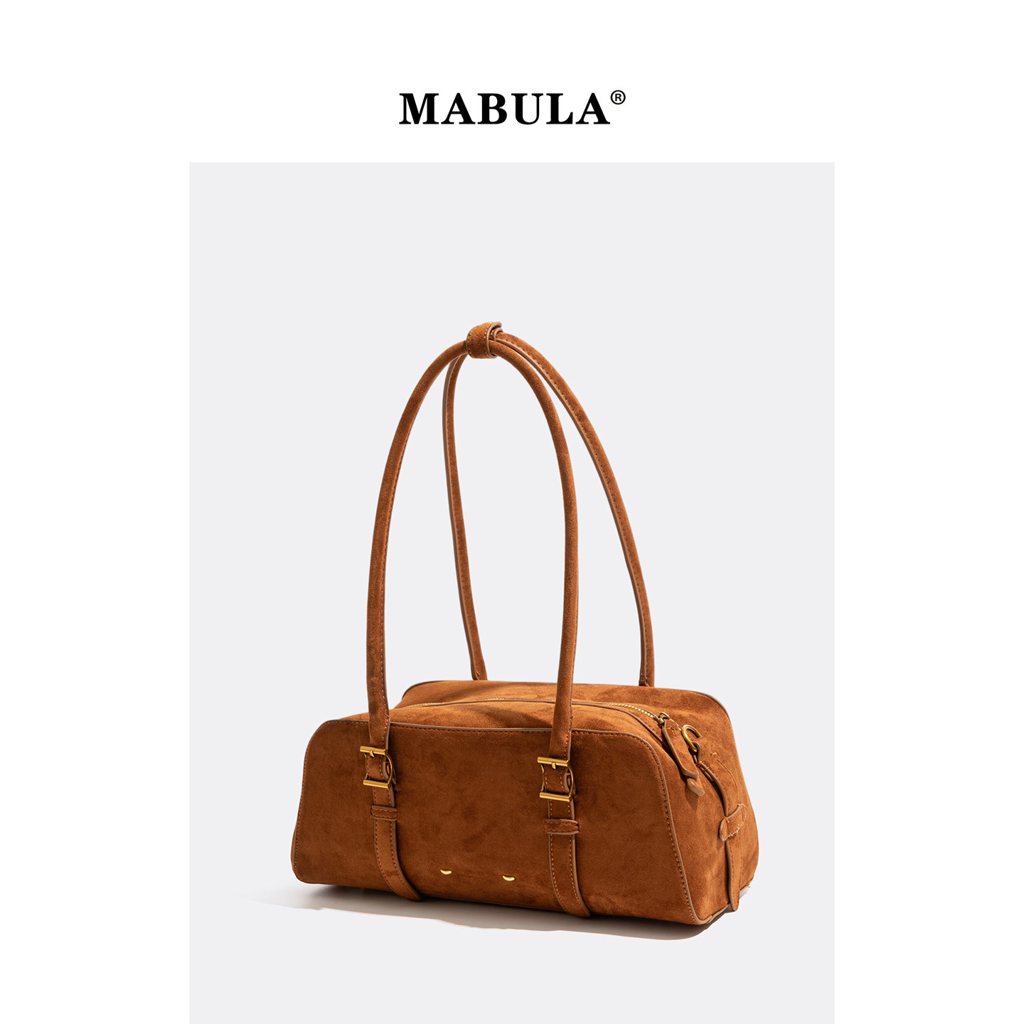 MABULA秋冬复古麂皮波士顿包女2025新款高级感保龄球包百搭腋下包,淘宝优惠券,粉丝福利购,淘宝优惠卷