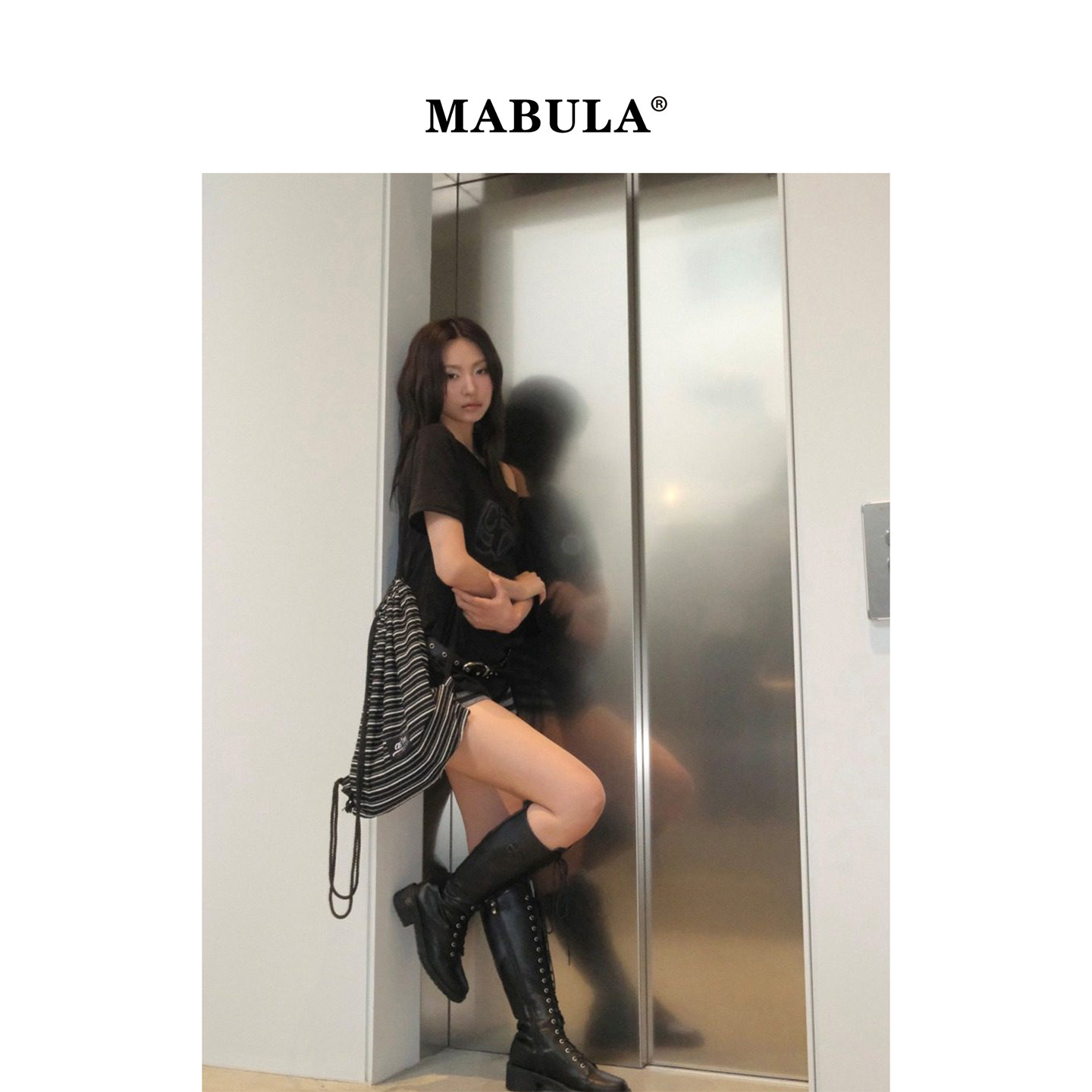 MABULA韩版条纹抽绳双肩收纳包男女2026春季休闲帆布包通勤健身包,淘宝优惠券,粉丝福利购,淘宝优惠卷