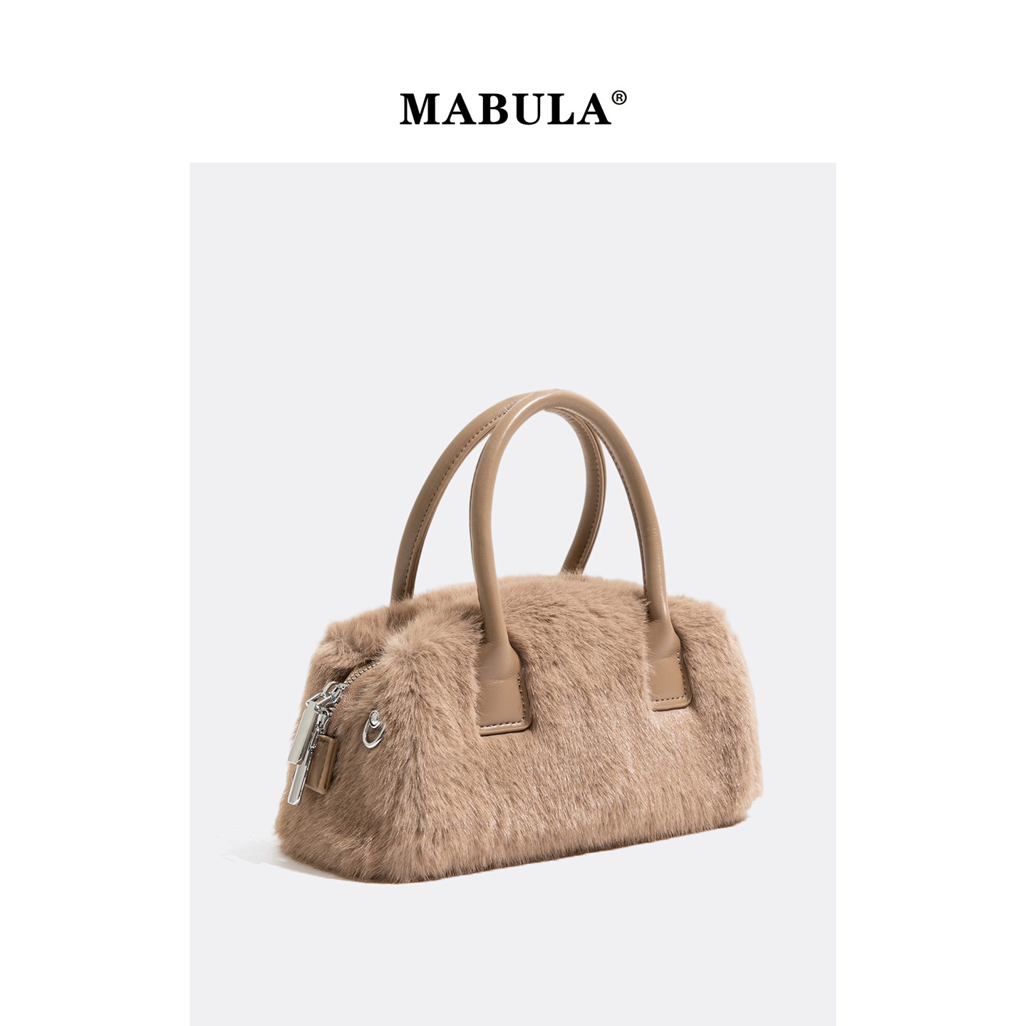 MABULA复古小众毛绒保龄球包女2026春季时尚手提包通勤单肩斜挎包,淘宝优惠券,粉丝福利购,淘宝优惠卷