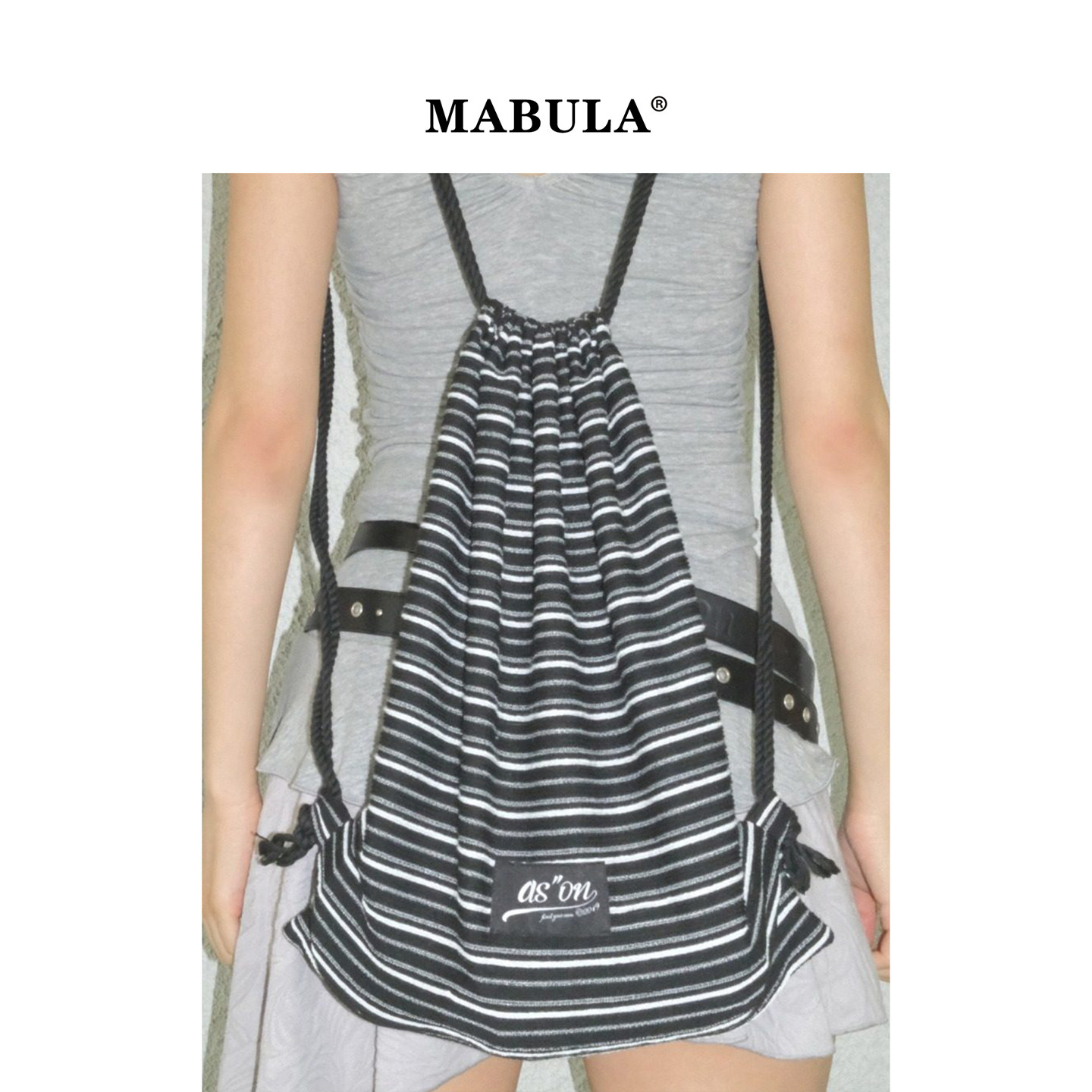 MABULA韩版条纹抽绳双肩收纳包男女2026春季休闲帆布包通勤健身包,淘宝优惠券,粉丝福利购,淘宝优惠卷