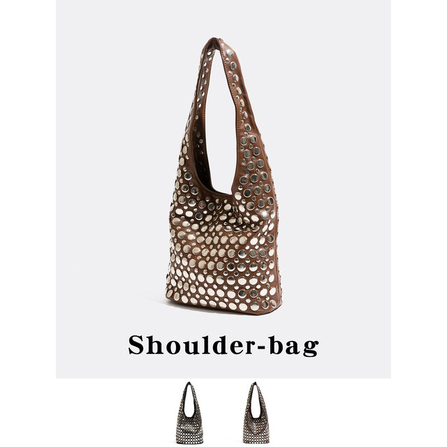 MABULA American retro polka dot rivet shoulder bag