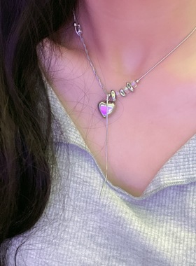 甜酷A妹！爱心碎石项链串珠ins冷淡风小众设计感锁骨链女辣妹潮流