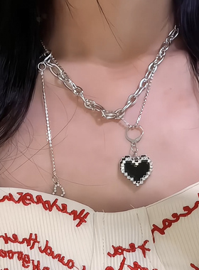 酷爱小众设计双层心形项链女