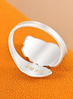 银千造足银999描金牡丹开口戒