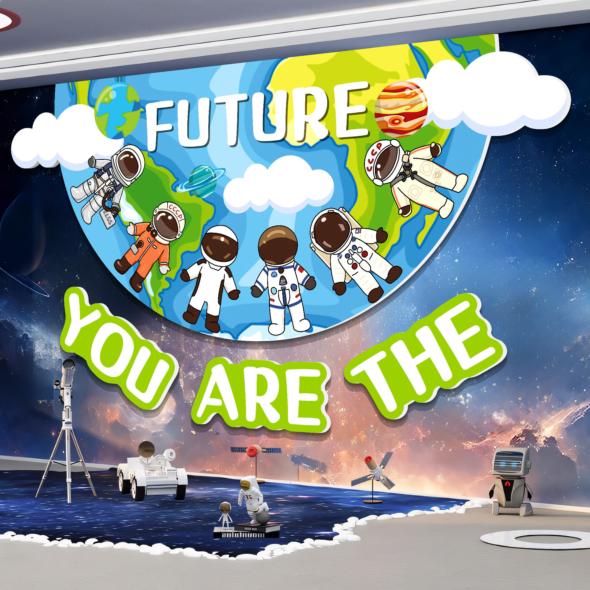 科技主题文化墙欢迎小朋友贴纸航天环创科学教室场景布置装饰壁画,淘宝优惠券,粉丝福利购,淘宝优惠卷