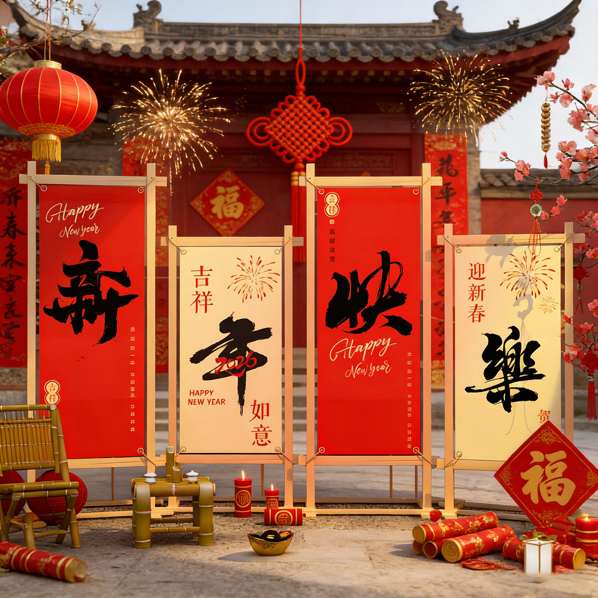 2026马新年装饰网红小院打卡造景拍照区餐饮店场景氛围布置背景墙,淘宝优惠券,粉丝福利购,淘宝优惠卷