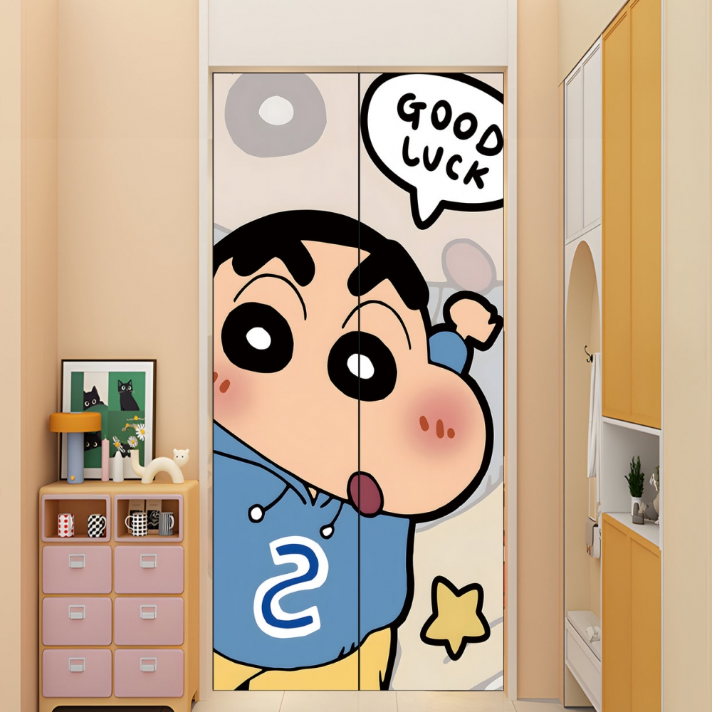 蜡笔小新电梯门贴纸入户电梯厅装饰贴画一梯一户门口布置卡通创意 - 图1