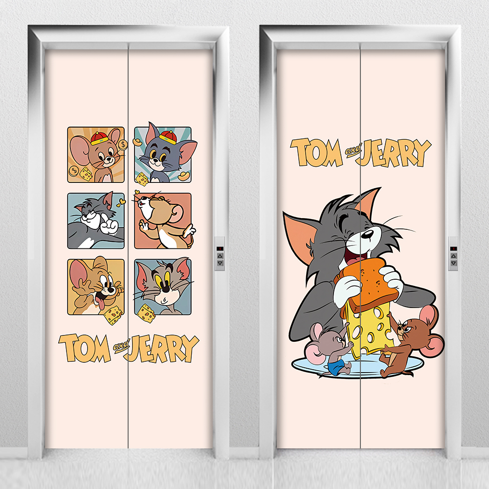 猫和老鼠电梯门贴纸入户门口装饰贴画一梯一户布置创意卡通高级感 - 图0