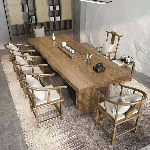 新中式实木茶桌茶室办公接待会客大板茶桌全套家用客厅泡茶桌实木 - 图0