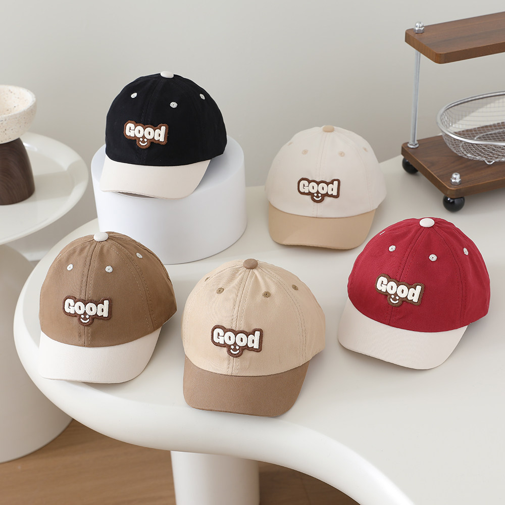 儿童棒球帽男女童春秋季字母刺绣短檐鸭舌帽拼色简约遮阳防晒帽子,淘宝优惠券,粉丝福利购,淘宝优惠卷