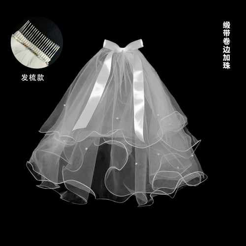发光摆摊头纱20套抖音网红拍照道具亲子儿童珍珠头纱蝴蝶结头饰 - 图3