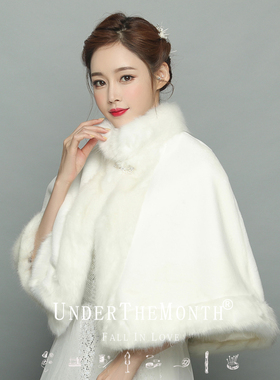 月下相恋新娘婚纱白色仿皮草礼服
