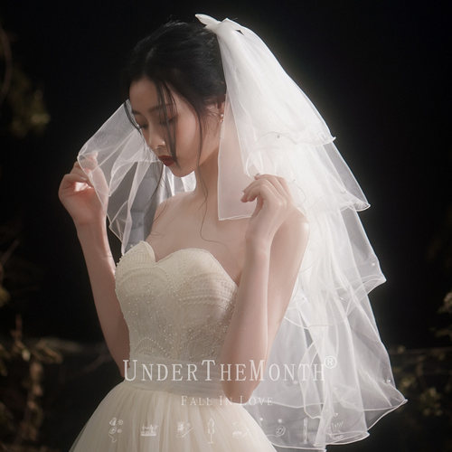 白色蓬蓬头纱新娘结婚主婚纱头纱超仙森系网红拍照道具珍珠头饰女 - 图0