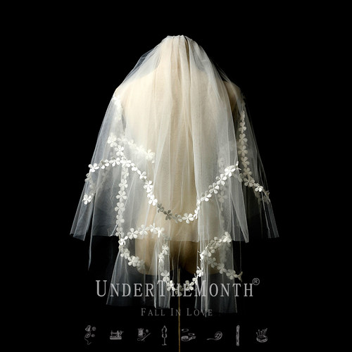 头纱新娘结婚网红拍照道具领证登记白色简约头纱水溶蕾丝头纱头饰 - 图3