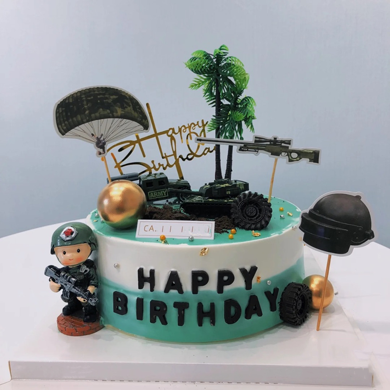 网红坦克飞机卡通蛋糕装饰创意兵哥哥摆件军事主题儿童生日装扮-图0