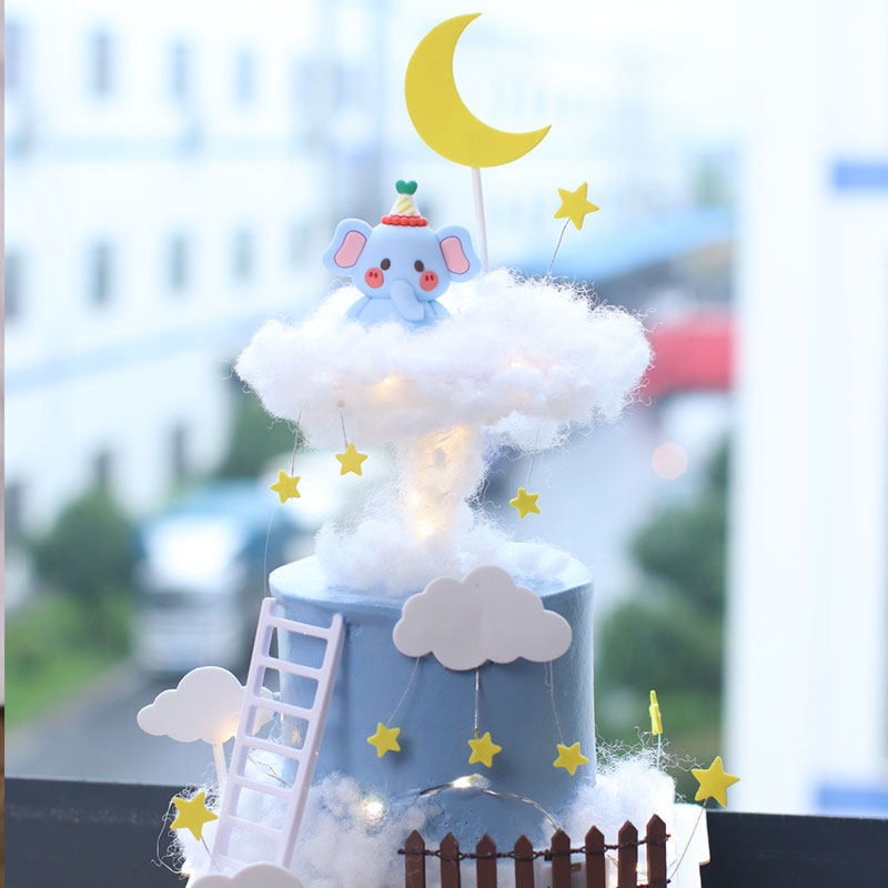 小飞象蛋糕装饰摆件网红卡通可爱动物小象梦幻云朵儿童生日派对 - 图2