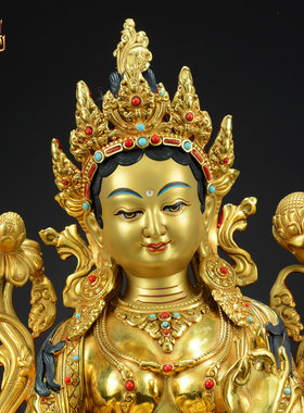 全鎏金绿度母铜像装饰品雕像摆件