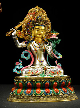 藏式7寸彩绘文殊铜雕像摆件