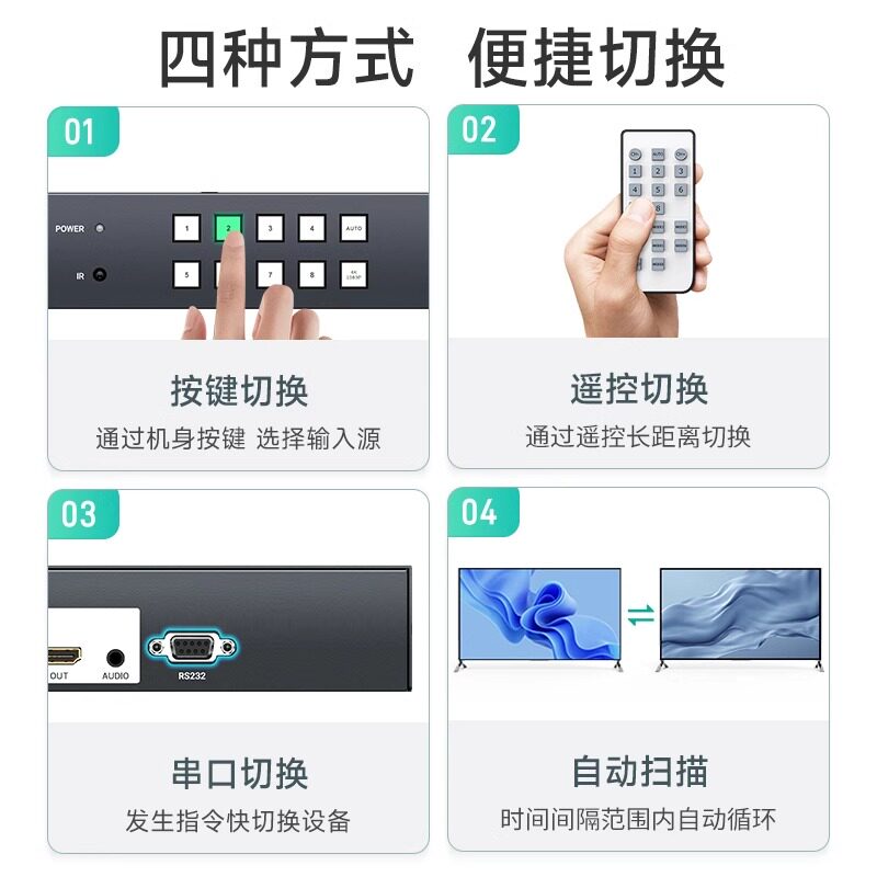 迈拓维矩 MT-HD0801W 无缝hdmi切换器带音频八进一出8口电脑屏幕显示器电视视频信号切屏器8切1不黑屏秒切