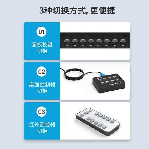 迈拓维矩MT-801UK-C 8口kvm切换器usb机架式vga多电脑切换器8进1出遥控录像机鼠标键盘静音自动切屏器共享器 - 图1