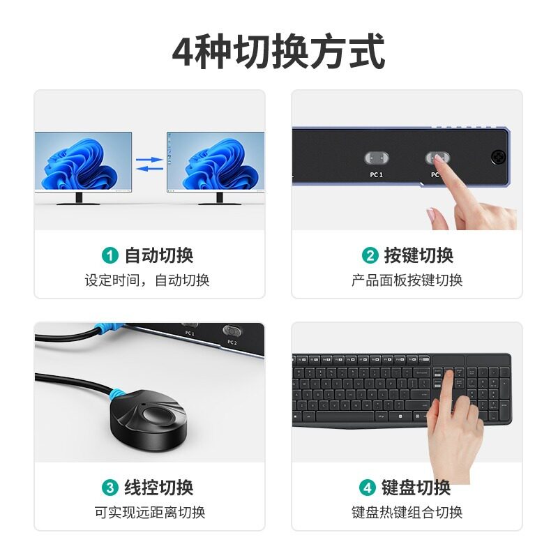 迈拓维矩 MT-HK201W 2口kvm切换器二进一出HDMI显示器电脑主机屏幕监控鼠标键盘一拖二共享器无缝切屏不黑屏