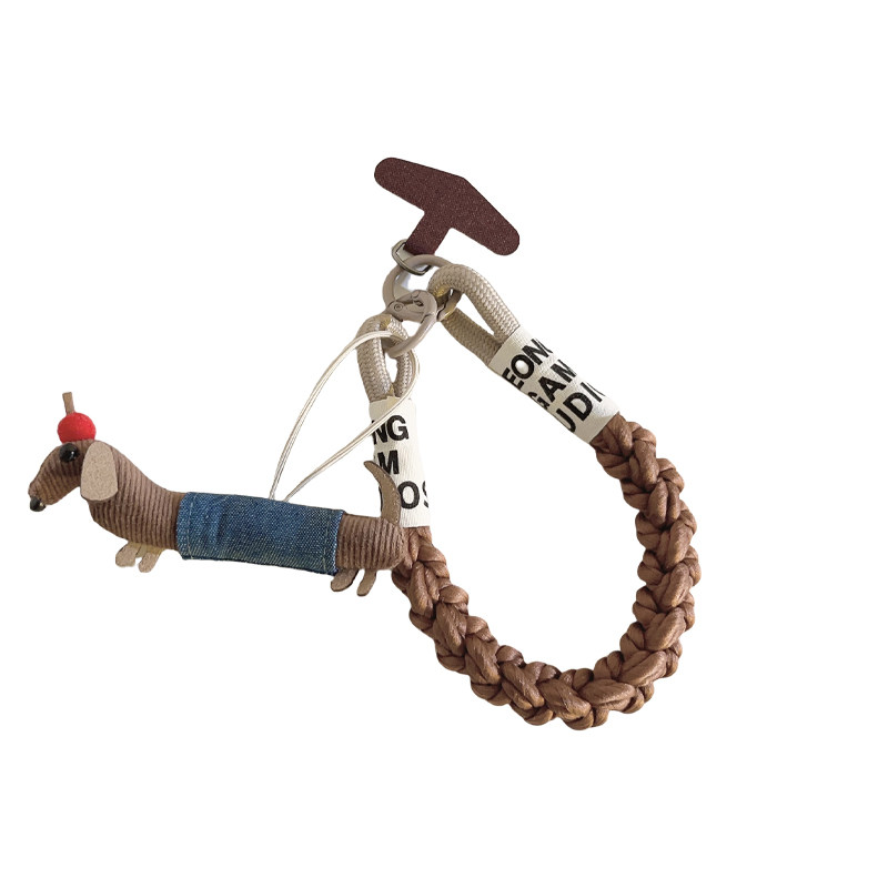 趣味卡通腊肠狗毛绒挂件适用手机壳编织尼龙短款手提挂绳汽车钥匙扣挂链网红可爱女款学生背包ccd便携手腕带,淘宝优惠券,粉丝福利购,淘宝优惠卷