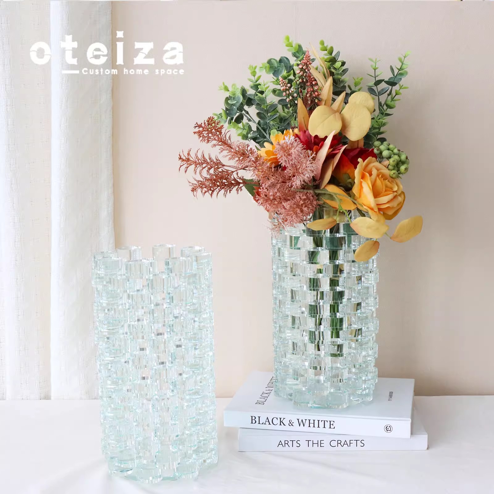 Oteiza简约现代水晶叠层圆柱花器样板间花店书桌酒店展厅软装摆件 - 图2