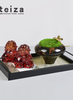 Oteiza新中式几何陶瓷茶壶花瓶花艺摆件样板间别墅客厅大理石托盘