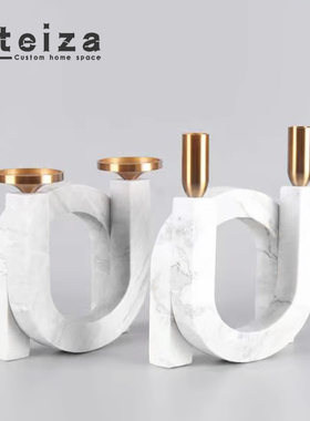 欧式风金属大理石蜡烛台装饰品