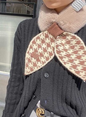 抖音同款百搭保暖日系防獭兔毛毛绒交叉围巾