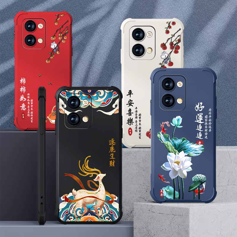 好运莲莲opporeno9手机壳新款reno8pro液态硅胶reno7保护套reno9pro+四角气囊防摔全包男女潮牌超薄外壳国风