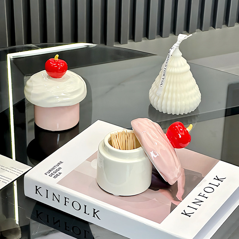 高颜值创意蛋糕牙签盒家用高档陶瓷牙签筒个性可爱棉签牙线收纳盒,淘宝优惠券,粉丝福利购,淘宝优惠卷