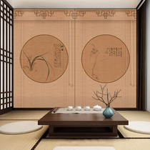 New Chinese cymbrano printed carbonated bamboo curtain roller blinds curly style tea room zen decorative hanging painting partition door curtain