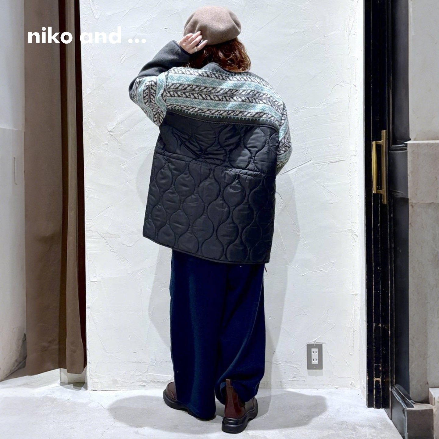 niko and ...棉服女2025冬季新款日系提花针织绗缝拼接外套608549,淘宝优惠券,粉丝福利购,淘宝优惠卷