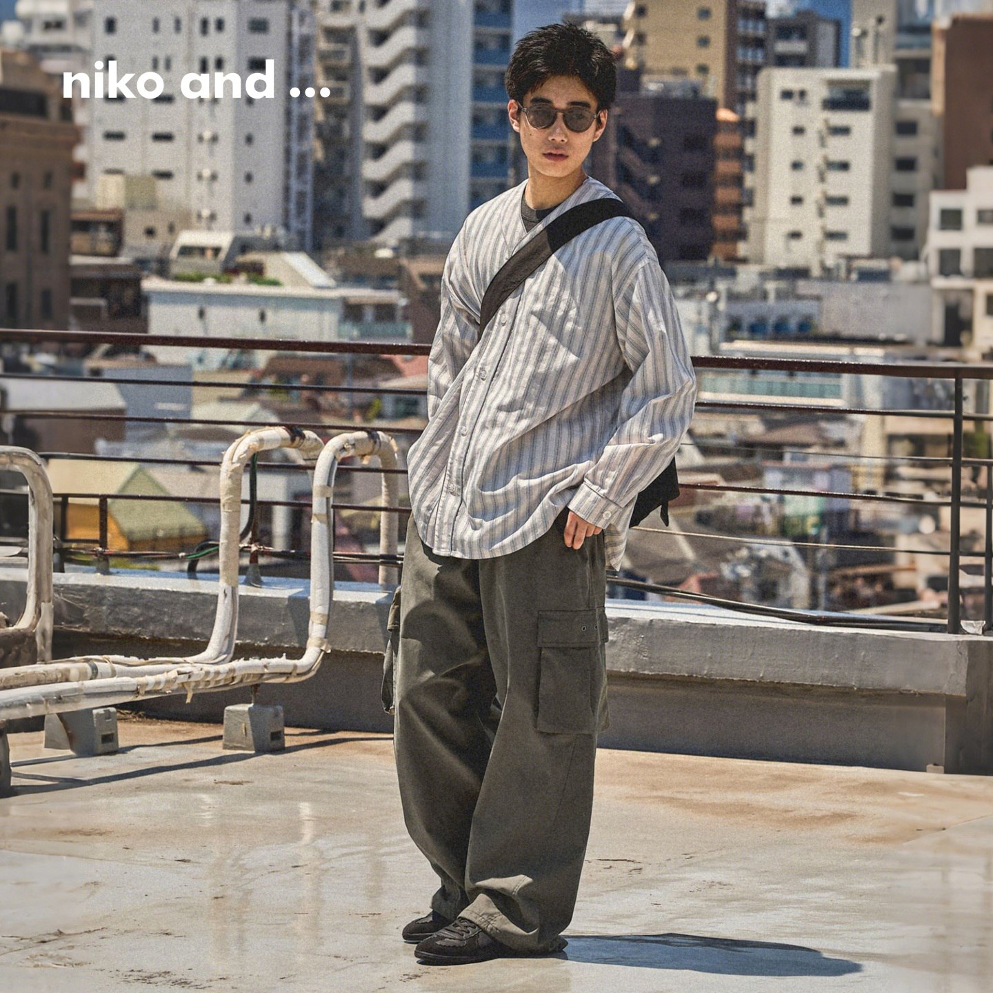 niko and ...衬衫男2025秋季新款休闲宽松条纹无领长袖开衫582551 - 图3
