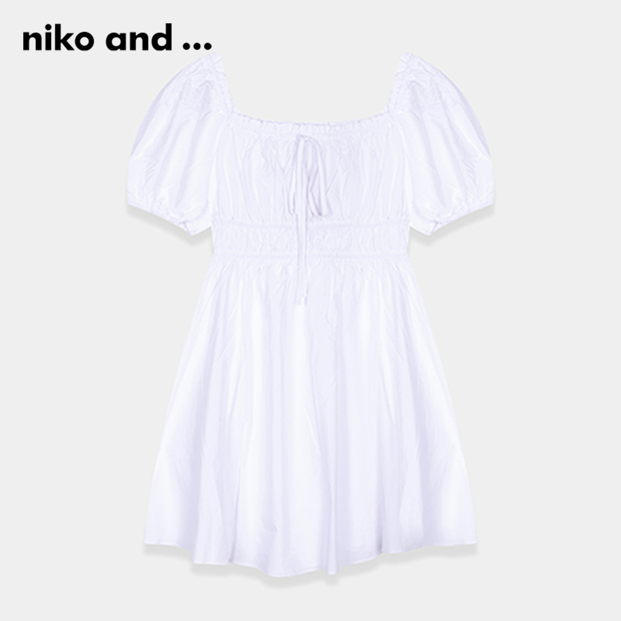 niko and...连衣裙女2023夏季新公主风方领收腰纯色裙子908402-图0