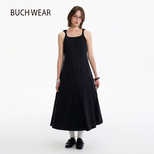 BUCH WEAR连衣裙女2026夏季新款含莱赛尔黑色扭结吊带长裙820874 - 图3