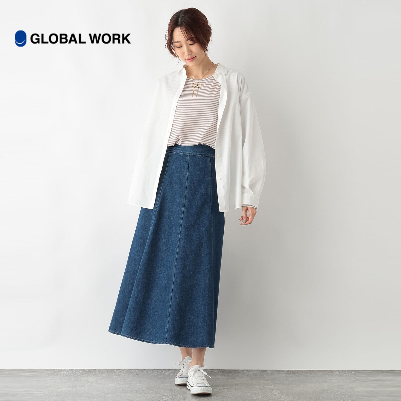 GLOBAL WORK T恤女2024春夏季新款简约长袖宽松通勤上衣 992229 - 图0