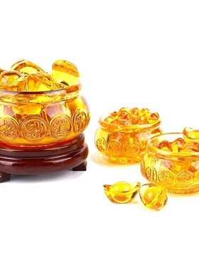水晶聚宝盆摆件金黄色琉璃